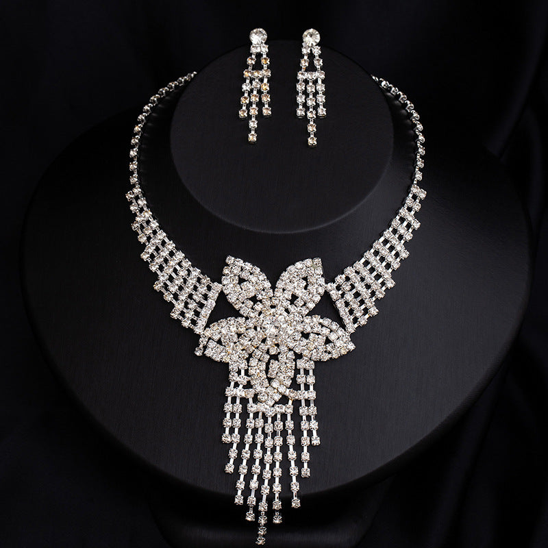 Full-Diamond Necklace And Earring Jewelry Set