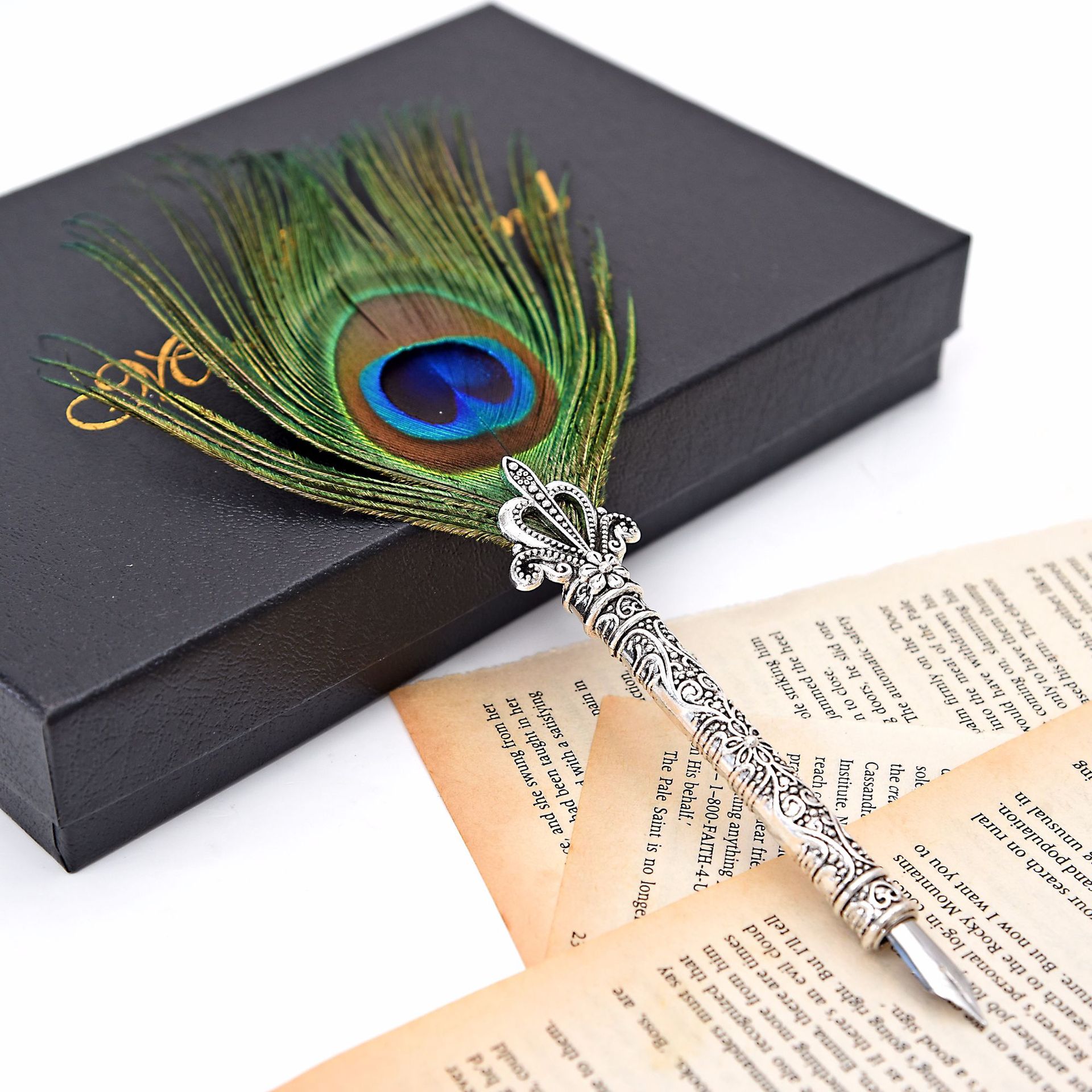 Vintage Feather Pen Peacock Feather Pen Set