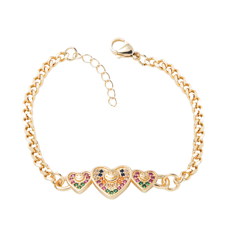 Fashion Personality Copper Plated 18K Gold Heart Bracelet