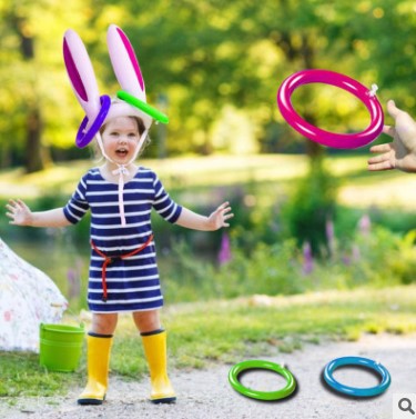Inflatable Bunny Ear Ring Bunny Head Game Ring Inflatable Toy with Ring