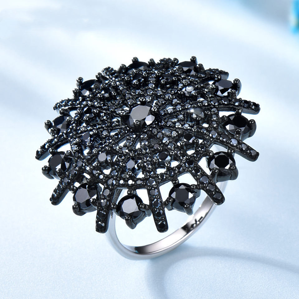 Nano Gemstone Black Spinel Umbrella Ring
