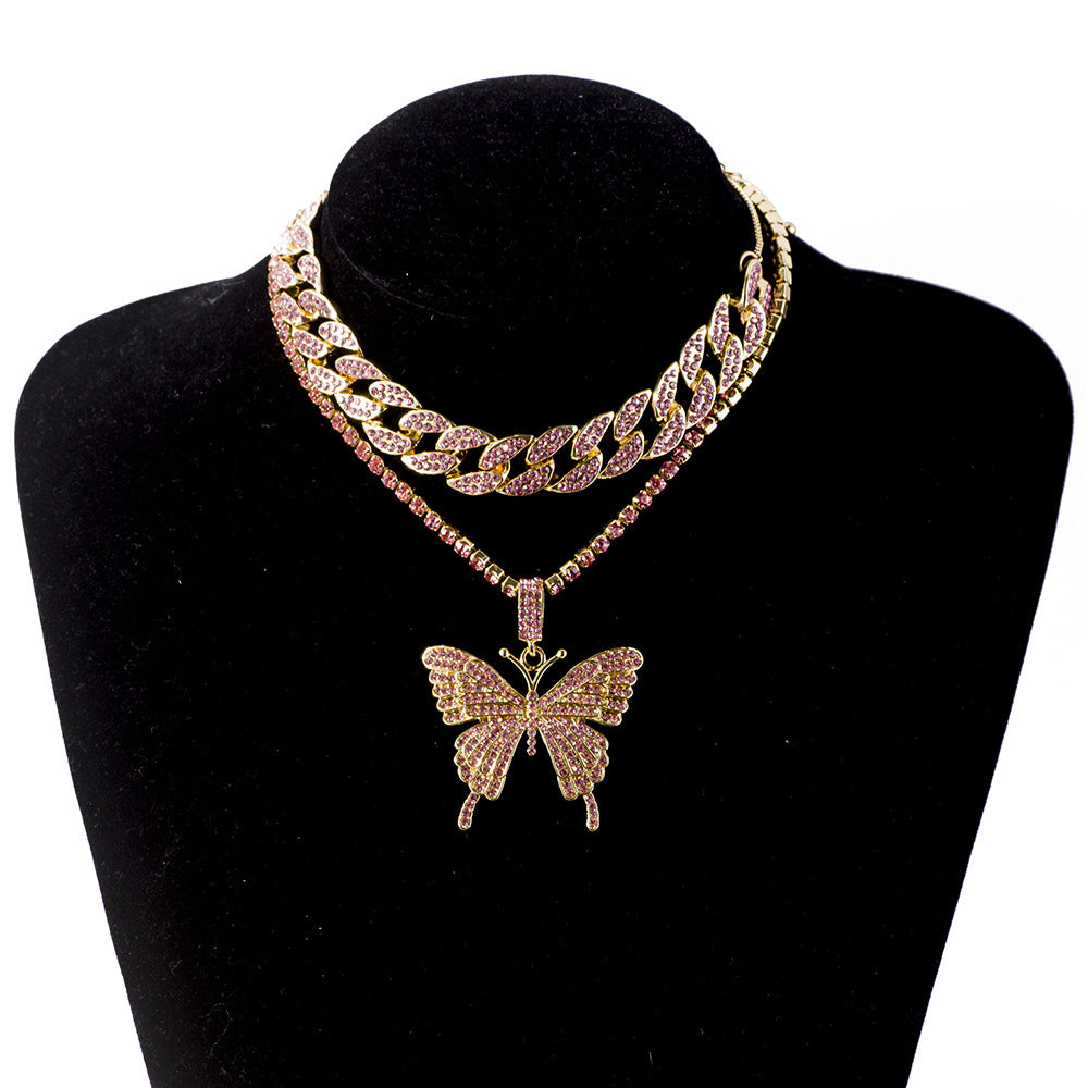 Fashion Exaggerated Diamond Butterfly Necklace