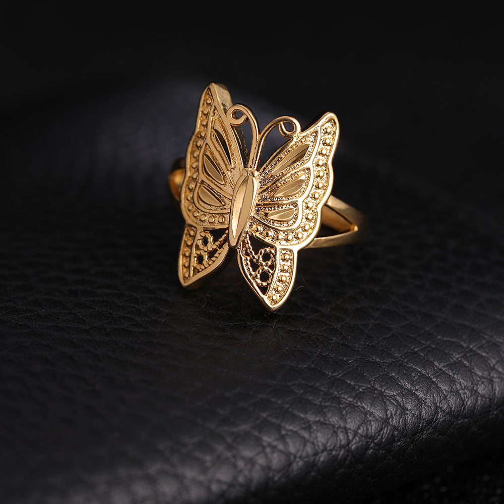 Gold-Plated Butterfly Ring Women's Open Ring