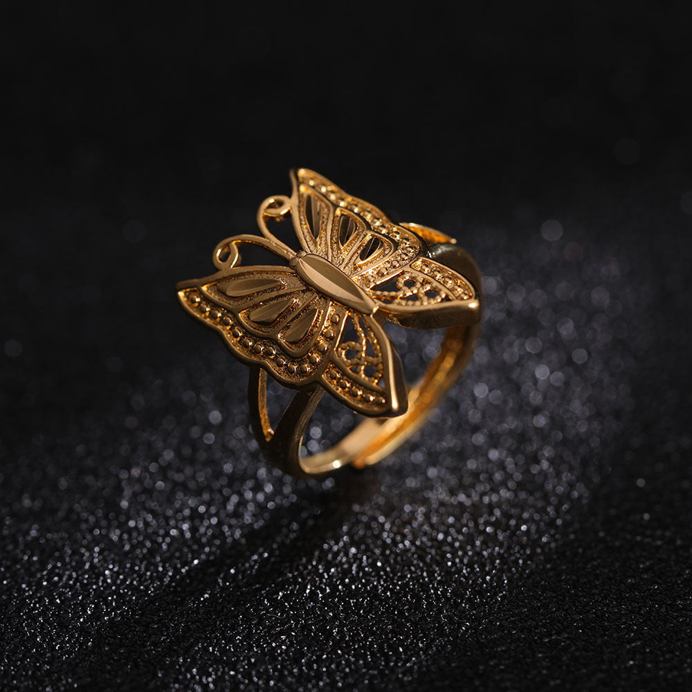 Gold-Plated Butterfly Ring Women's Open Ring