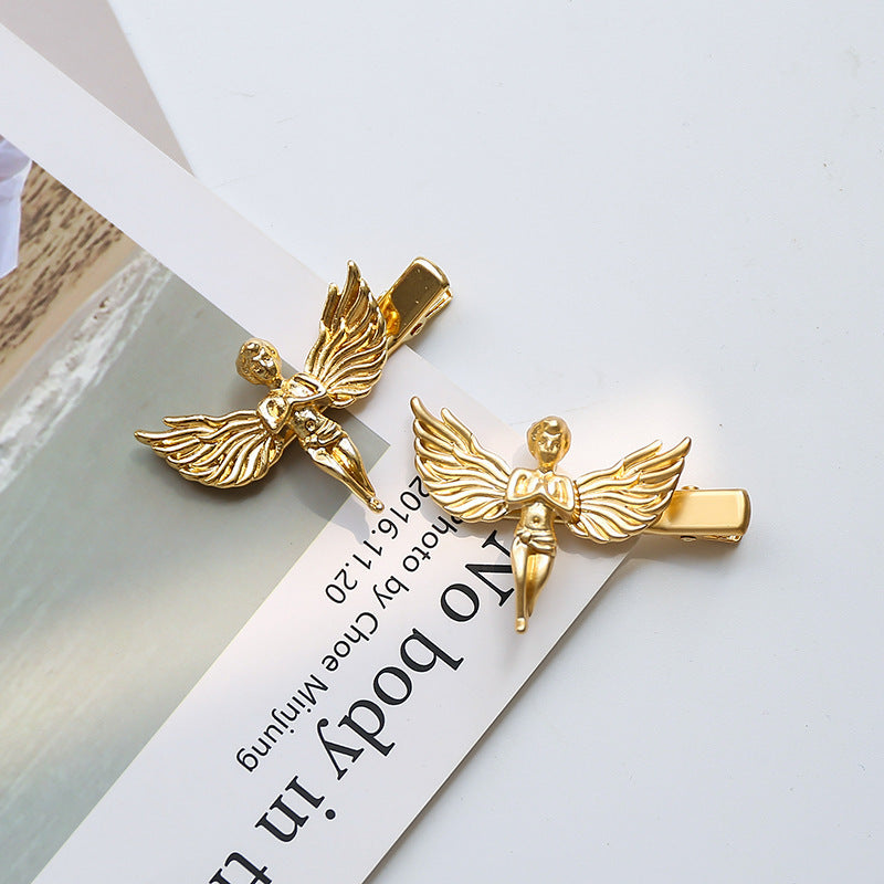 Temperament Metal Hairpin Female Gold And Silver Little Angel Side Clip With Bangs Hairpin