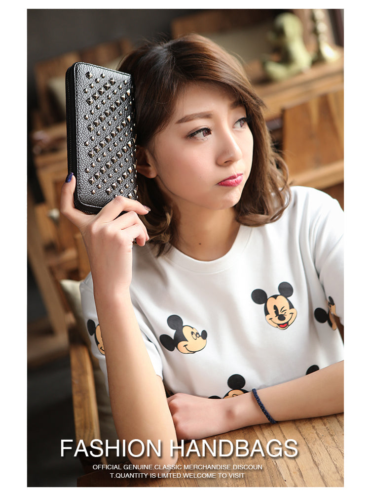 Version Of The New Punk Rivet Long Wallet Fashion Simple Clutch Large Capacity Multi-Card Pocket Wallet