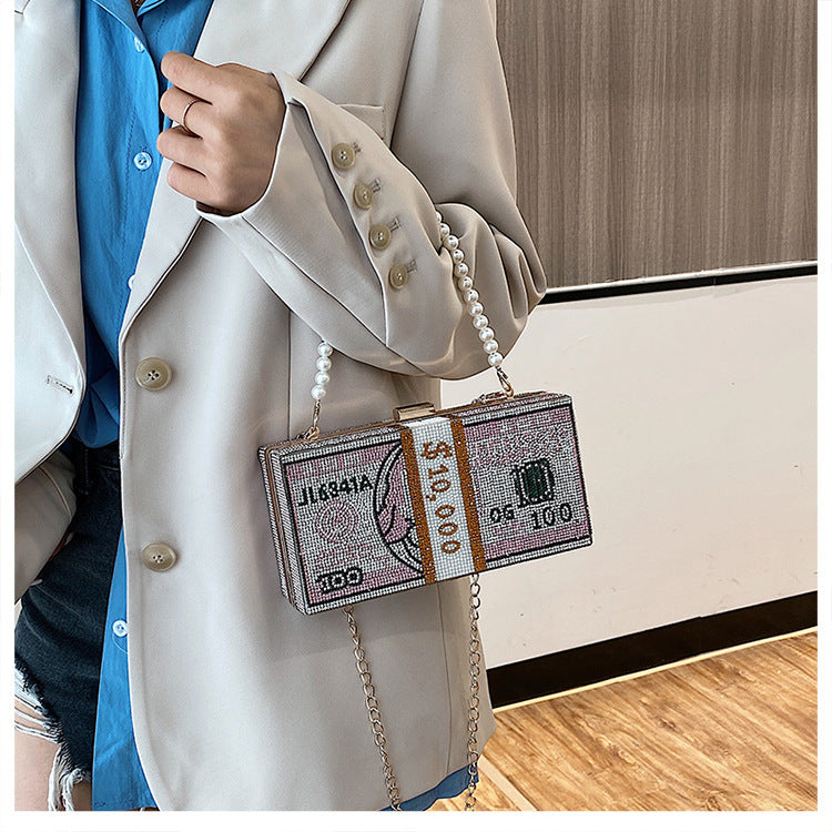 Diamond-Studded Dollar Bag Full Diamond Dollar Shoulder Bag