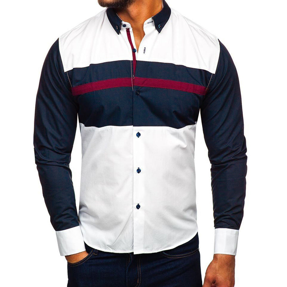 Three-Color Stitching Casual Long-Sleeved Shirt
