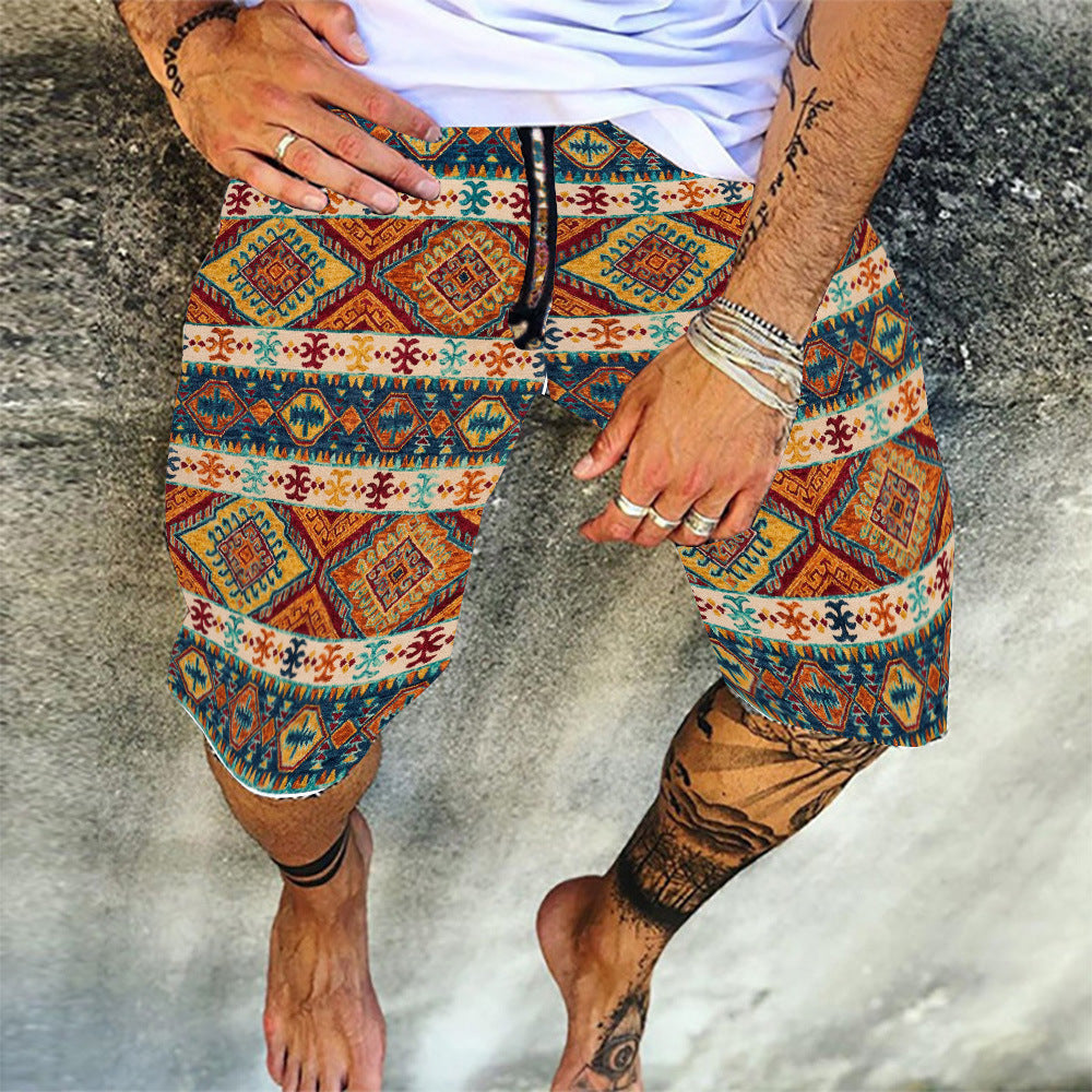 Retro Printed Summer Loose Casual Shorts Sports Five Point Pants Beach Pants