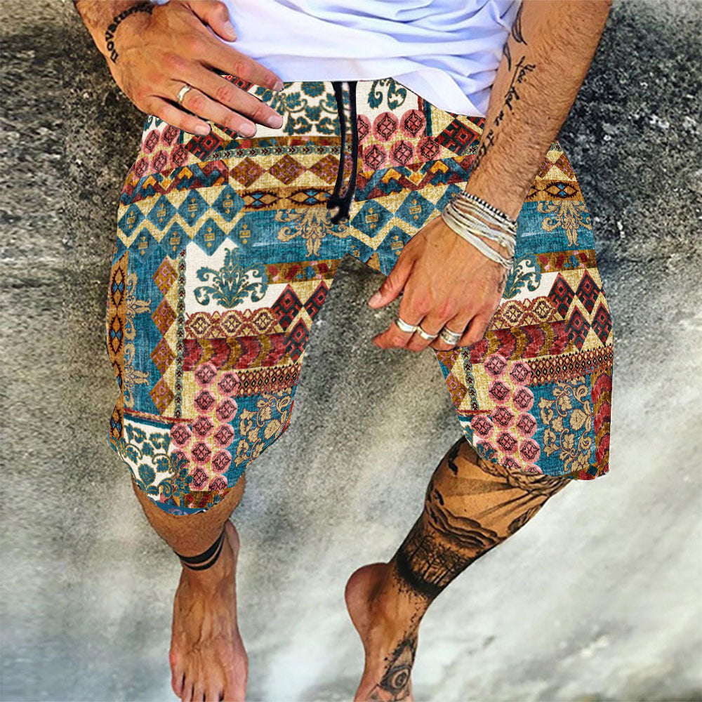 Retro Printed Summer Loose Casual Shorts Sports Five Point Pants Beach Pants