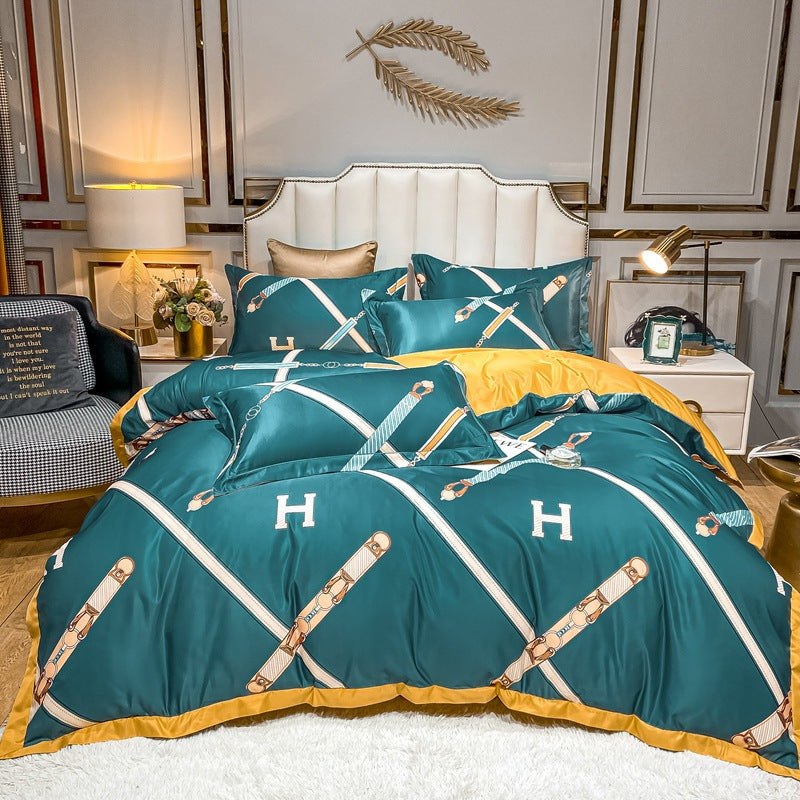 Sky Silk Washed Silk Printed Four Piece Set Spring Summer Ice Silky Silky Bedding Gift