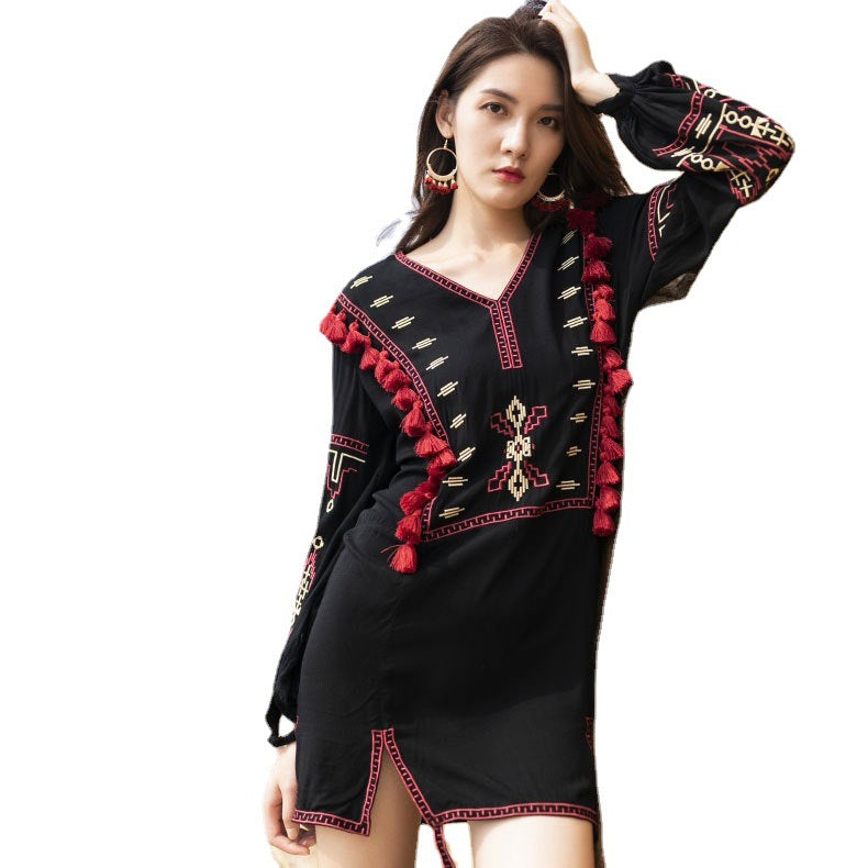 National Style Holiday Heavy Industry Embroidery Dress
