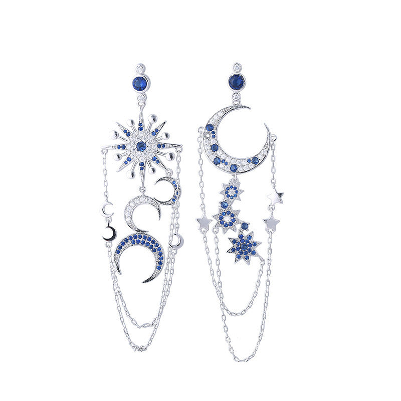 Zircon Female Earrings Earrings Eight-Pointed Star Moon Long Tassel Earrings Earrings Earrings