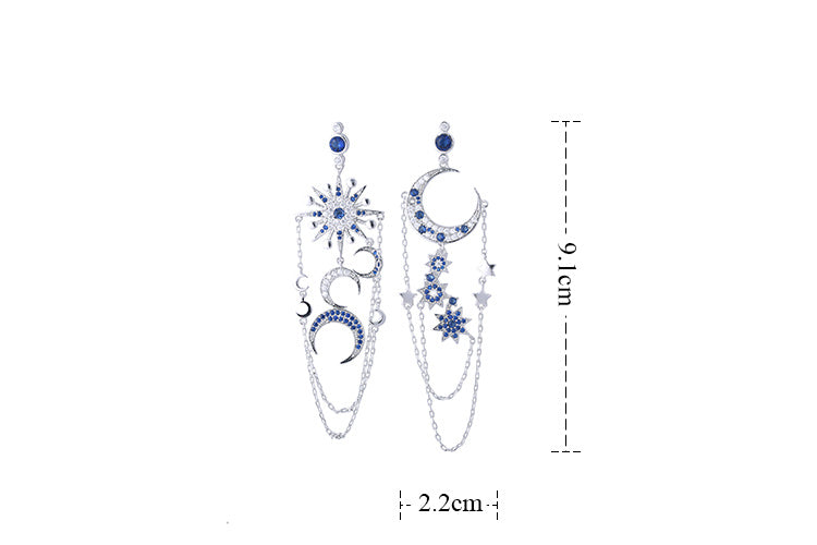 Zircon Female Earrings Earrings Eight-Pointed Star Moon Long Tassel Earrings Earrings Earrings