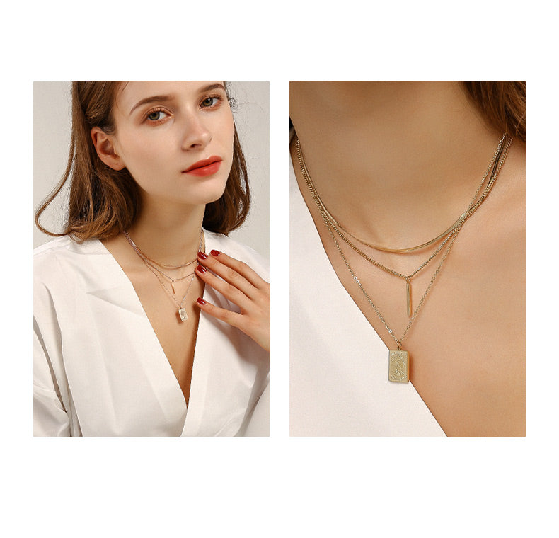 Rectangular Queen Queen Multilayer Necklace