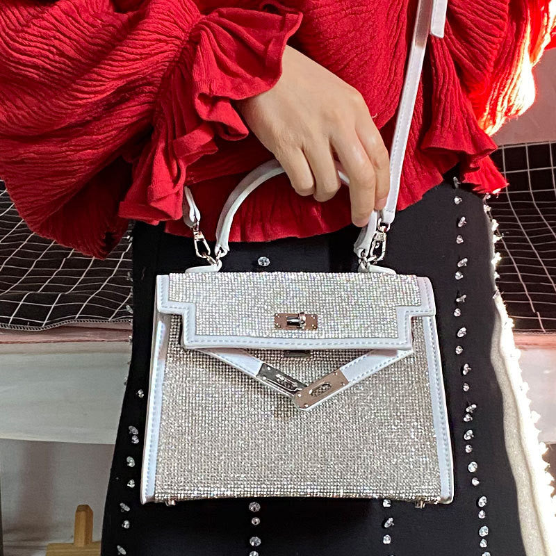 Rhinestone Shoulder Messenger Handbag Retro Lock Platinum Bag