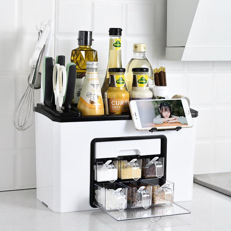 Multifunctional Organizing Kitchen Plastic Shelf Knife Rack Storage Kitchen Seasoning Box Seasoning Organizing Storage Rack Customization