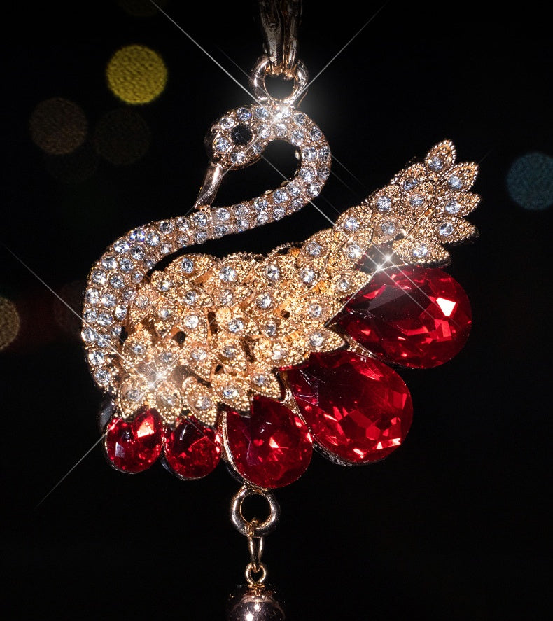 Car Pendant Double-Sided Crystal Swan King Pendant Creative Car Rearview Mirror Pendant