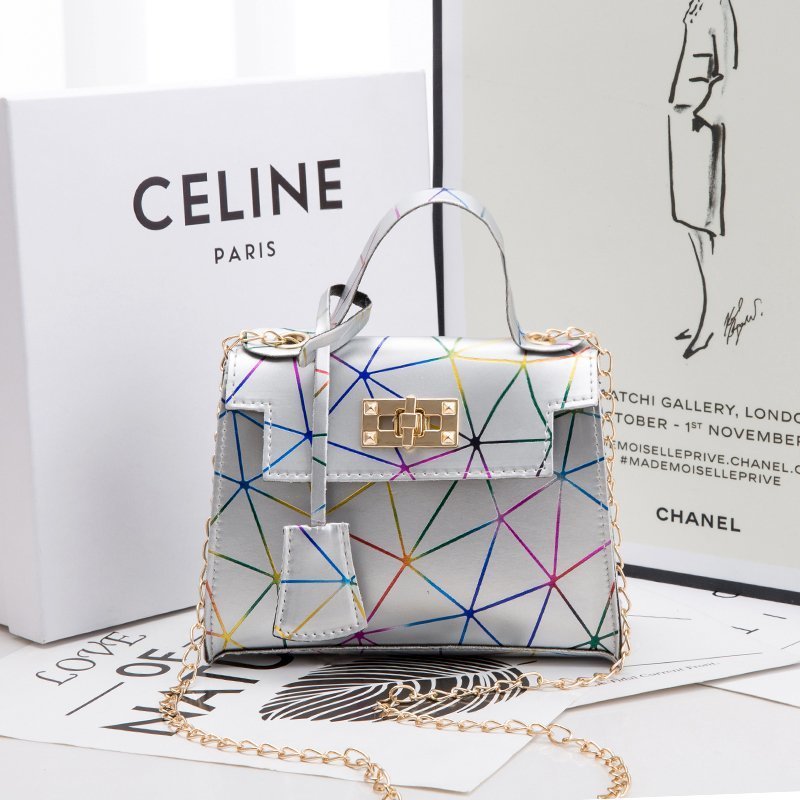 Colorful Lingge Kelly Bag Chain Lock Diagonal Phone Bag Double-Layer Fabric Mini Female Bag