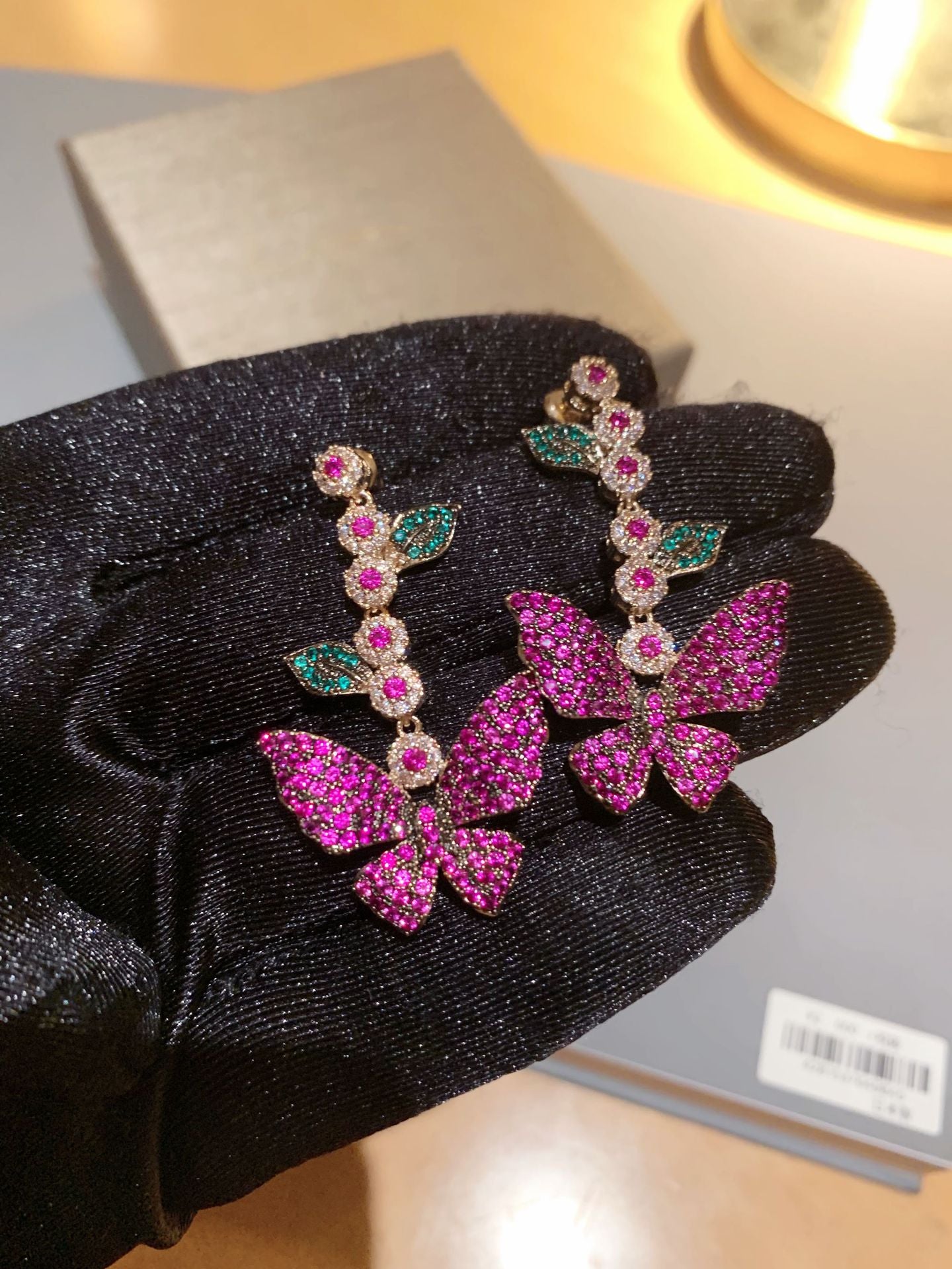 Foreign Trade Original Order B Jia Caibao Butterfly Earrings European And American Brand Custom Micro-Inlaid S925 White Fungus Earrings Wholesale On Behalf Of