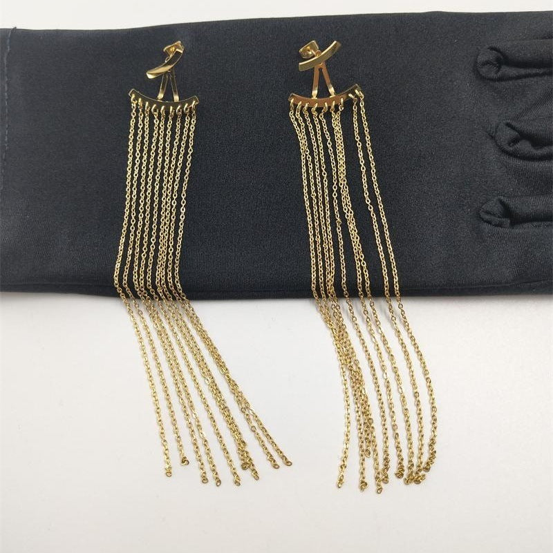 Gold-Plated Long Tassel Earrings