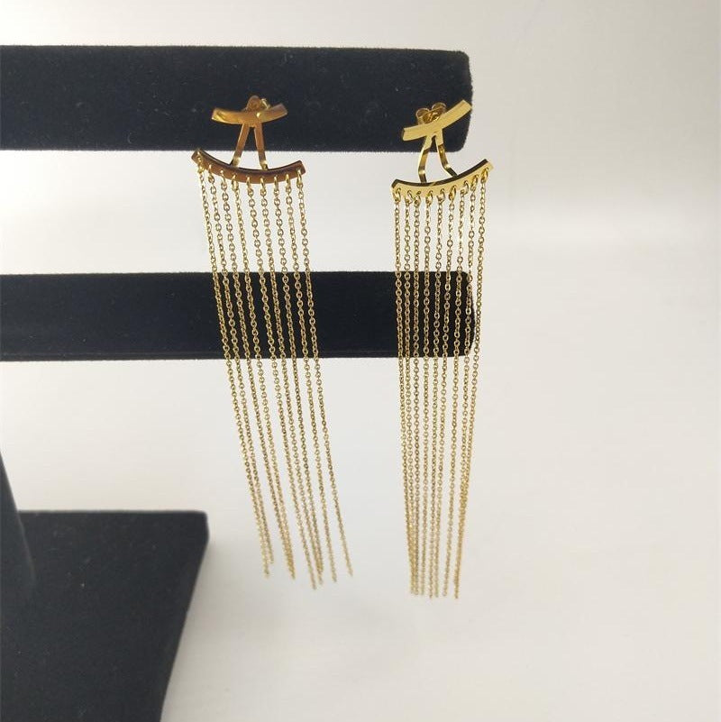 Gold-Plated Long Tassel Earrings