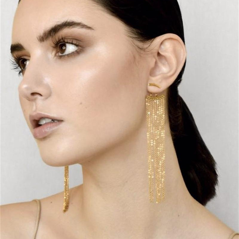 Gold-Plated Long Tassel Earrings