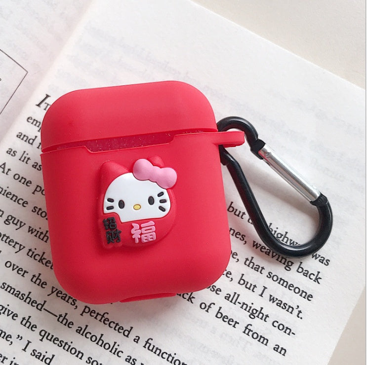 Compatible with Apple, AirPods Protective Jacket Cute Cartoon Silicone Anti-Falling Earphone Jacket Japanese Korean Women''s Key-Clasp Hanging Rope