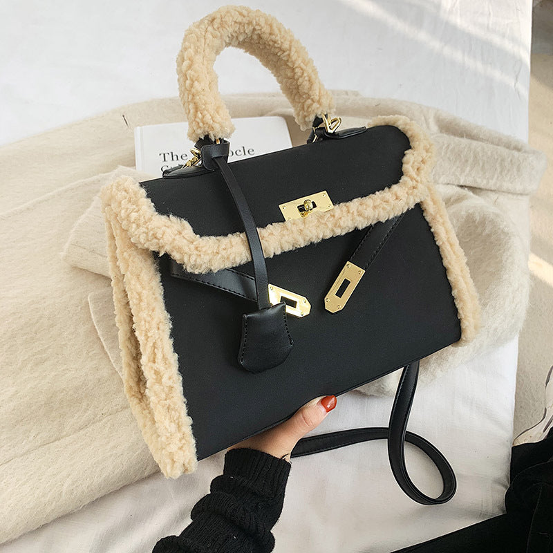 High-End Portable Temperament Platinum Bag Lamb Hair Messenger Bag