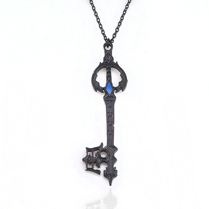Blue Heart-Shaped Crown Necklace Key