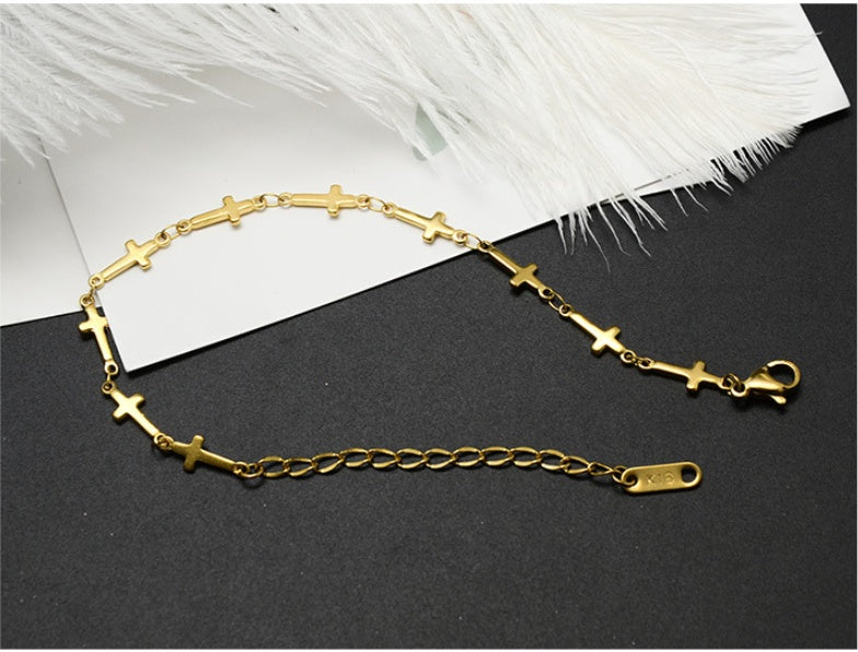 Three-Layer Real Gold Cross Bracelet