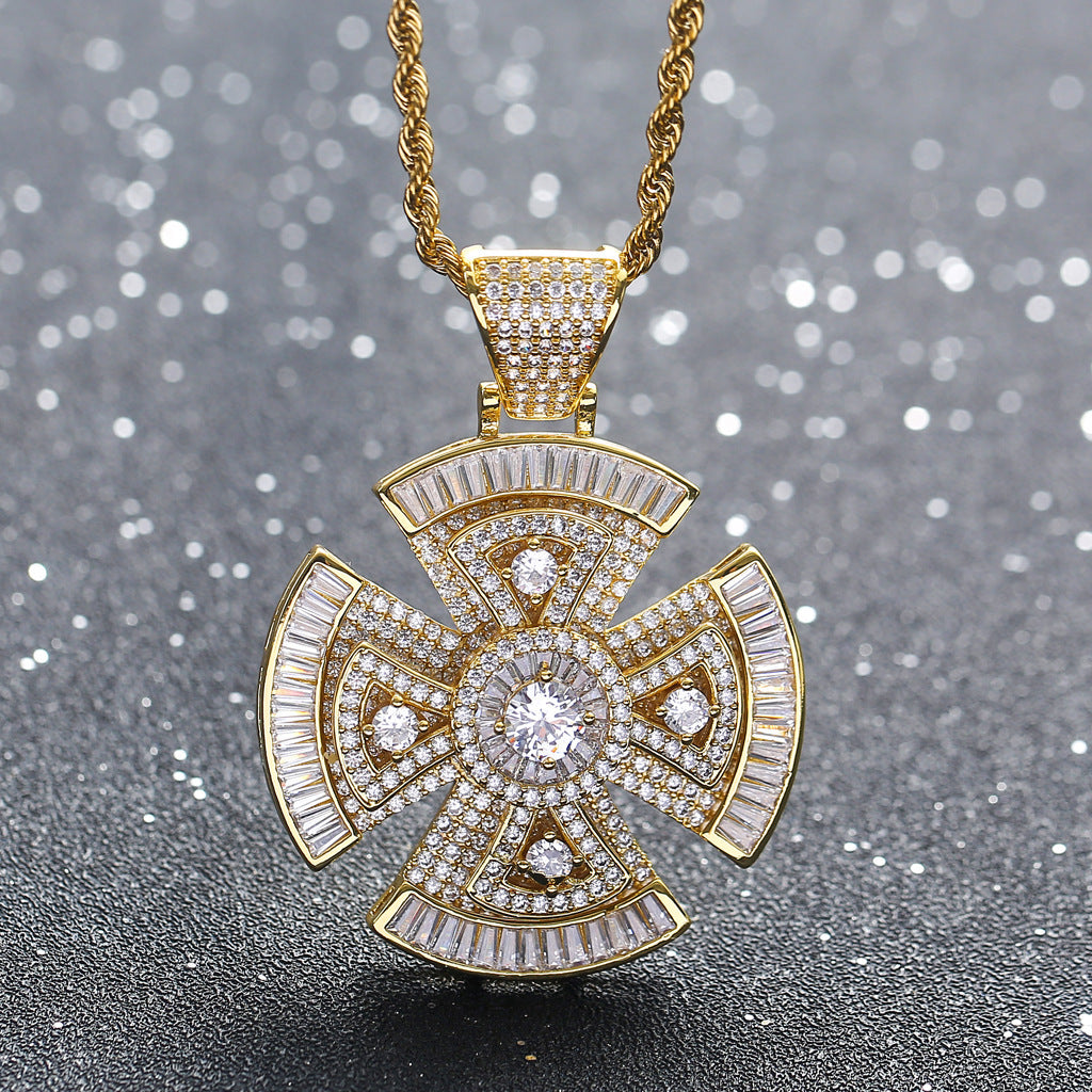 Square Zircon Rotating Cross Pendant Men's Accessories