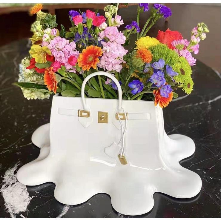 High-End Bag Resin Vase Flower Arrangement Sculpture
