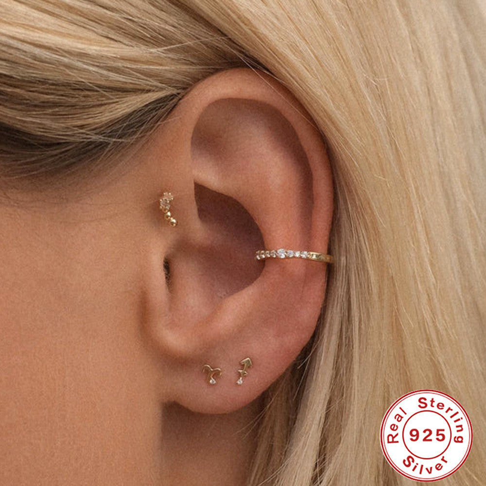 Fashion Ins Style Mini Glossy Twelve Constellation S925 Sterling Silver Personalized Diamond Constellation Stud Earrings