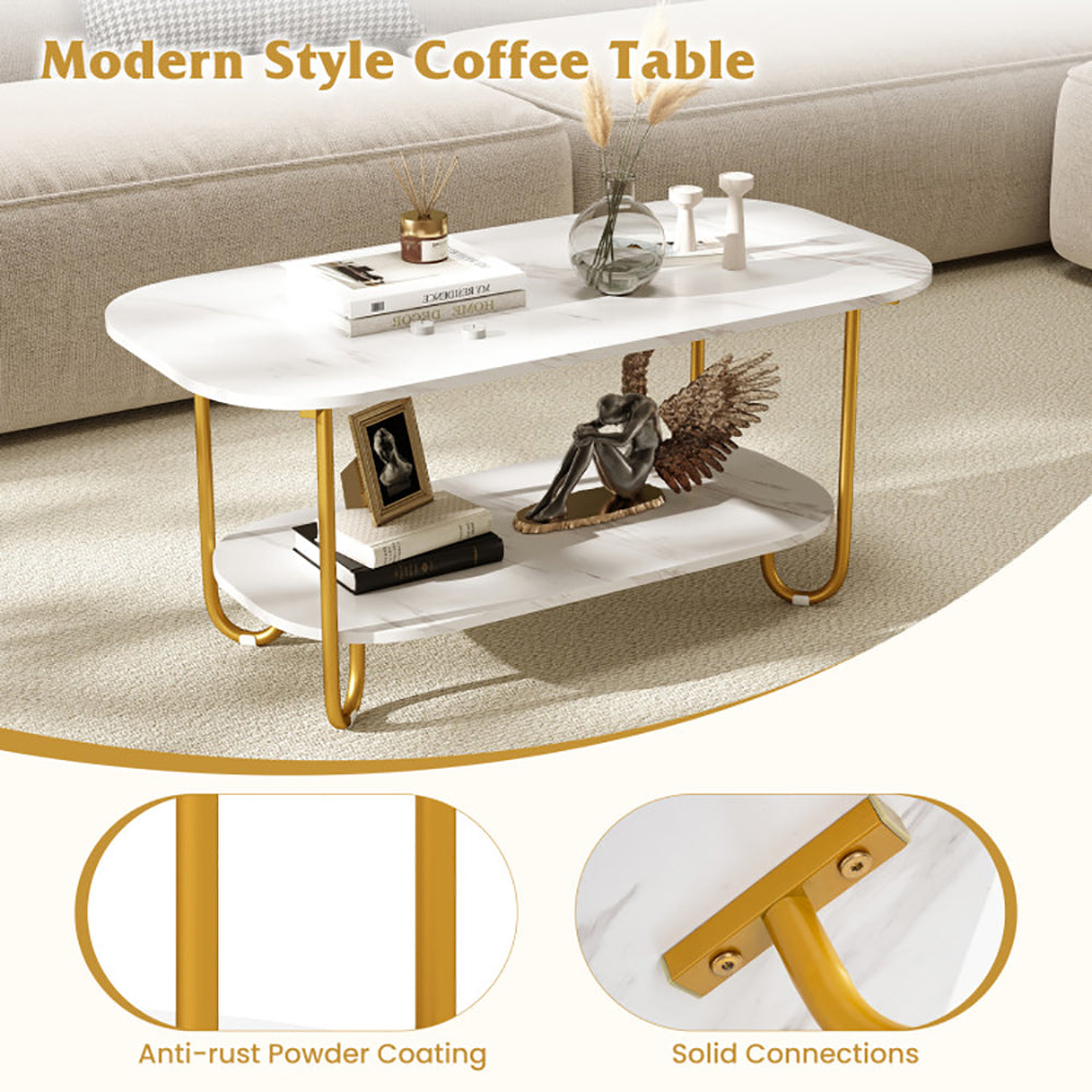 Modern 2-Tier Faux Marble Top Coffee Table
