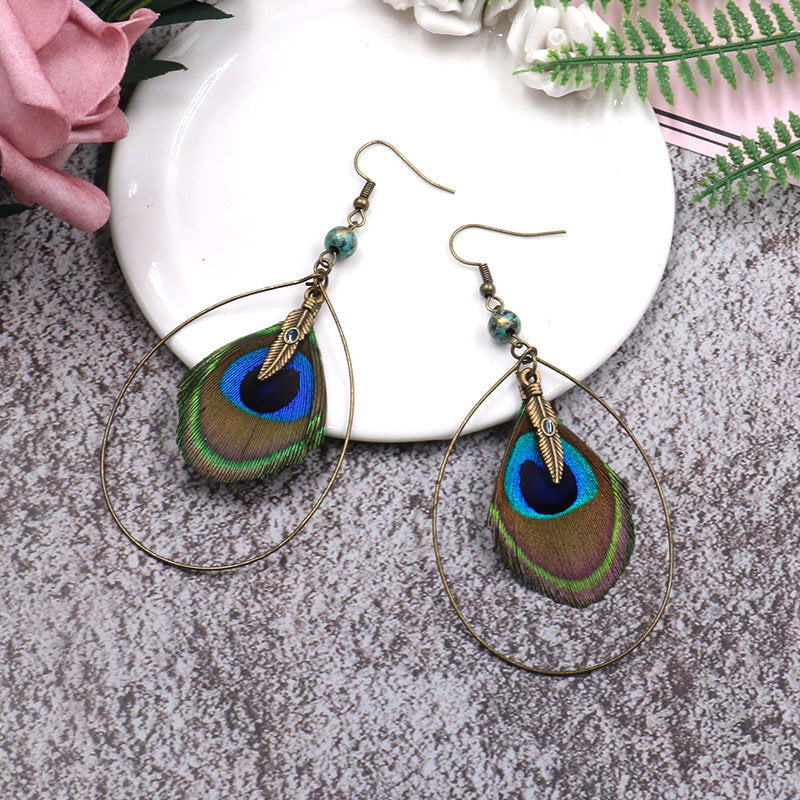 Natural Peacock Feather Earrings