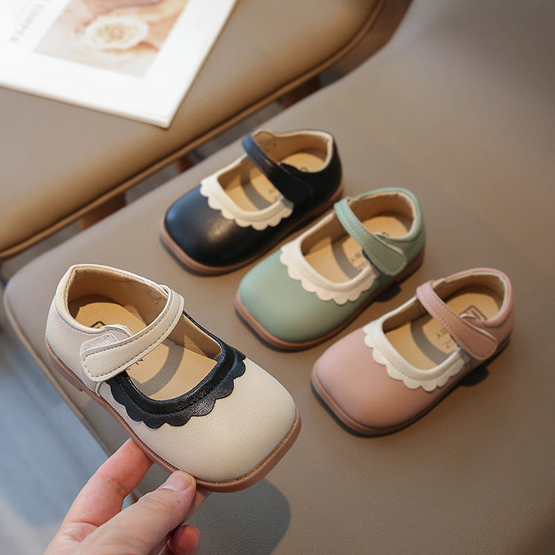 Girls' Princess Soft-Soled Lace Leather Shoes