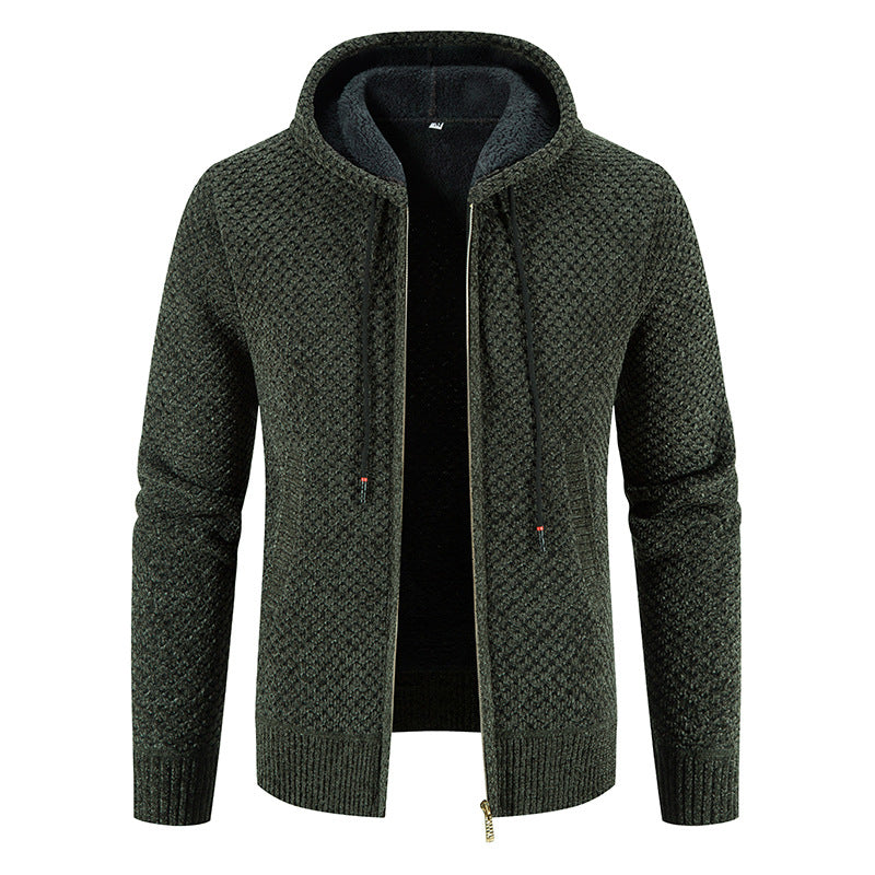 Knitwear Men's Hooded Sweater Fleece-Lined Velvet-Added Thickness Fleece-Lined Warm Cardigan Coat