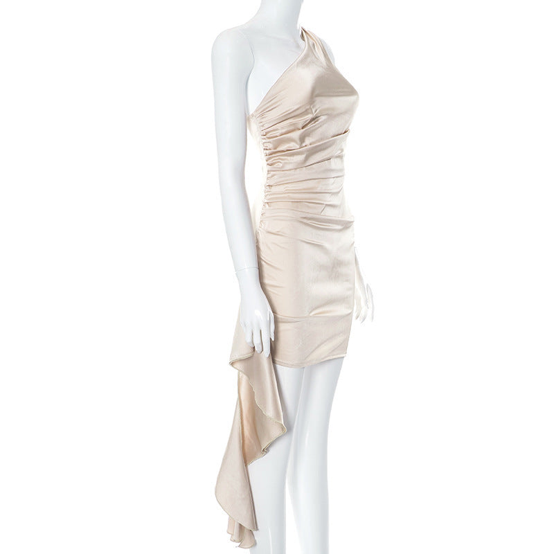 One-Shoulder Sleeveless Mini Dress Sexy Slim Backless Skirt Party Wedding Dresses Womens Clothing