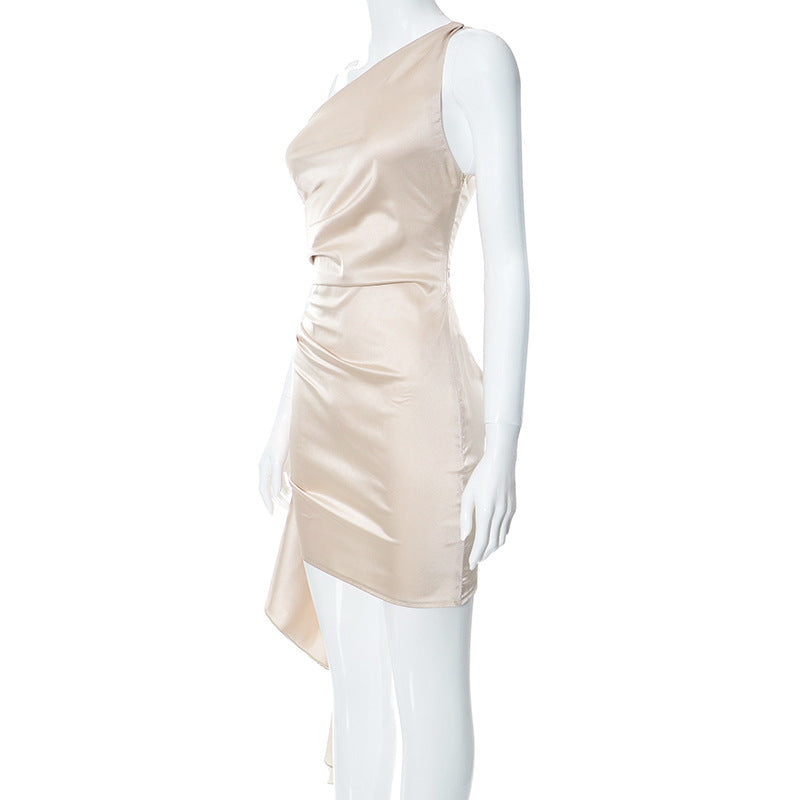 One-Shoulder Sleeveless Mini Dress Sexy Slim Backless Skirt Party Wedding Dresses Womens Clothing
