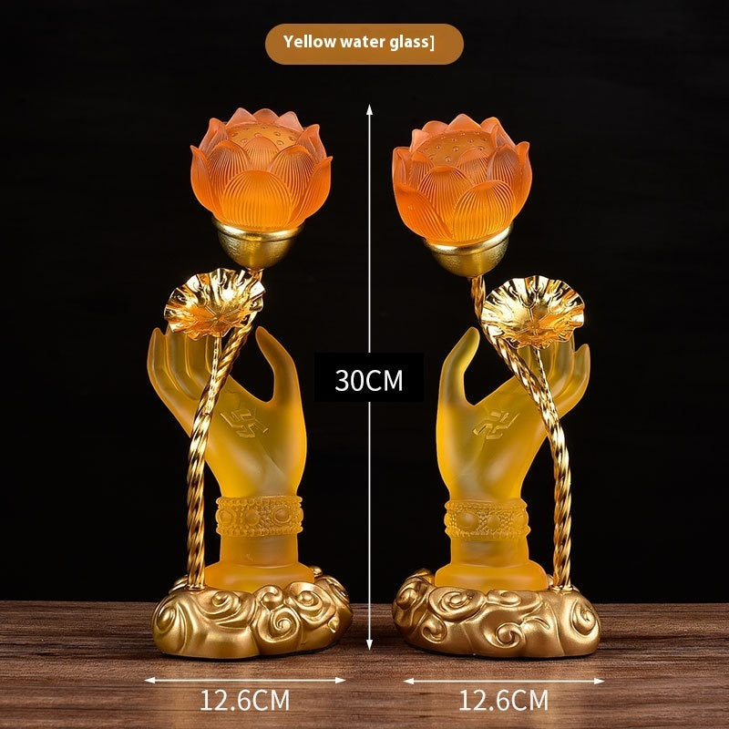 Colorful Crystal Lotus Buddha Hand Plug-in Buddha Worshiping Lamp