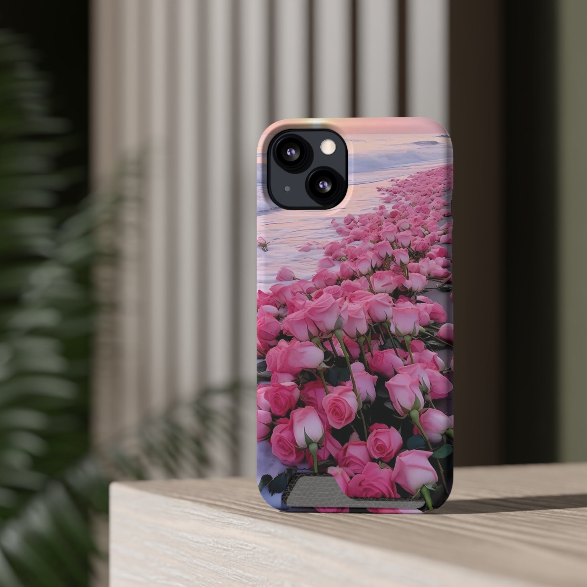 Pink Rose Phone Case With Card Holder