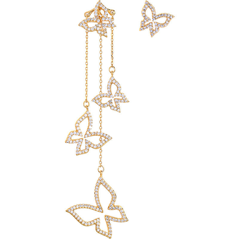 Zircon Butterfly Asymmetrical Stud Earrings