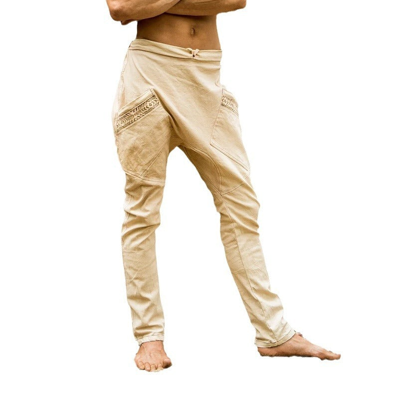 Men's Printed Loose Drawstring Ethnic Style Casual Trousers