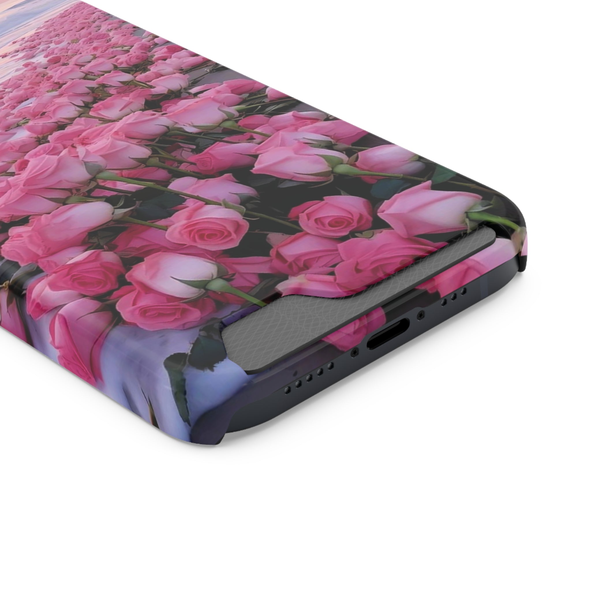 Pink Rose Phone Case With Card Holder