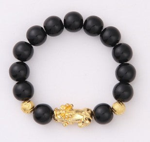 Obsidian 18K Gold Bracelet Six Brave Words On Hand and Little Pearl Transport Gifts Wholesale