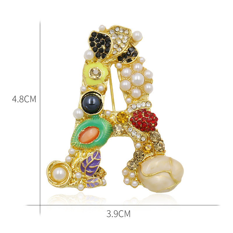 Brooch Customization English Letter Brooch Pearl Pin female