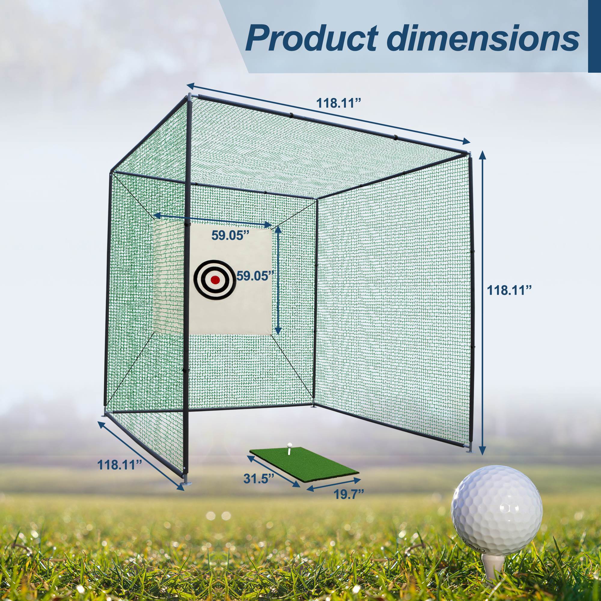 10X10X10FT Golf Practice Net Cage With Metal Frame Hitting Net Kit Indoor Outdoor