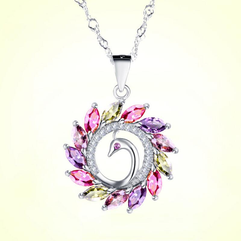 Female Colorful Peacock Gem Necklace