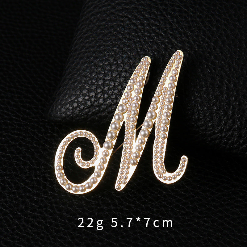 Brooch Customization English Letter Brooch Pearl Pin female